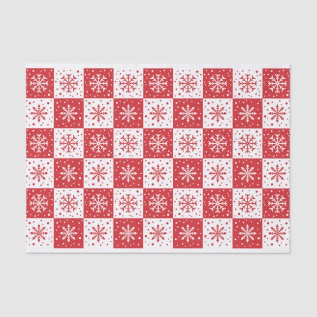 Snowflake & Snow Pattern (Red) Tissue Paper (Front)