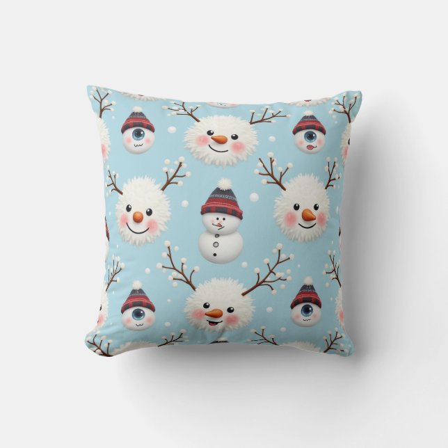 Snowflake Snowman Pillow Cushion (Front)