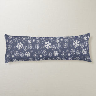Snowflake Snowstorm In Midnight Blue Body Pillow