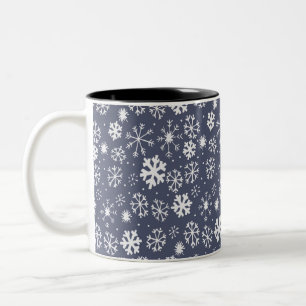 Snowflake Snowstorm In Midnight Blue Two-Tone Coffee Mug