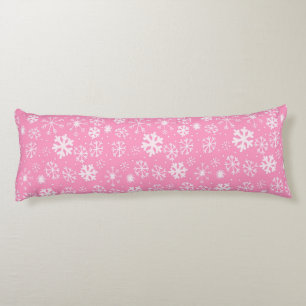 Snowflake Snowstorm In Pastel Pink Body Pillow