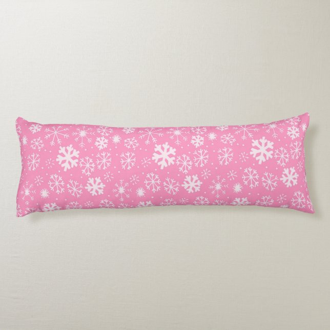 Snowflake Snowstorm In Pastel Pink Body Pillow (Back)