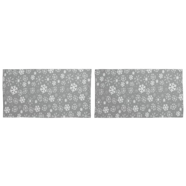 Snowflake Snowstorm In Silver Grey Pillowcase (Front-Set)
