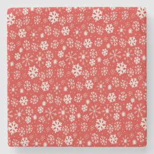 Snowflake Snowstorm With Poppy Red Background Stone Coaster