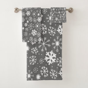Snowflake Snowstorm With Silver Grey Background Bath Towel Set