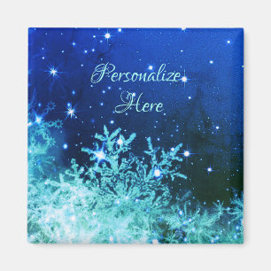 Snowflake sparkle blue teal winter magnet