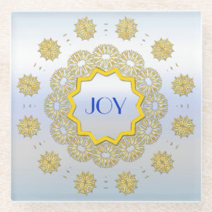 Snowflake Star Holiday Gold Silver Lacy Circle Glass Coaster