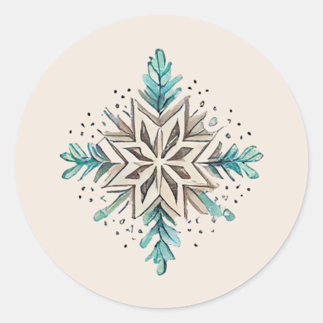Snowflake Stickers, Holiday, Christmas, Blue Classic Round Sticker (Front)