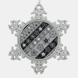 Snowflake Stripes Grey Pewter Christmas Ornament