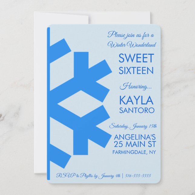 Snowflake Sweet 16 Invitation (Front)