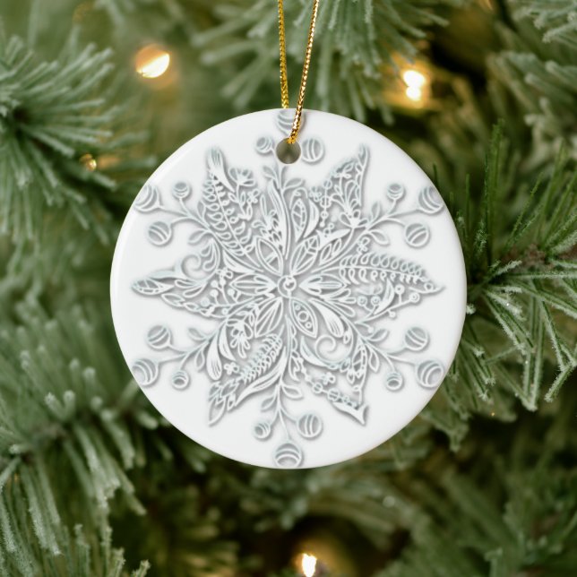 Snowflake Swirl Ceramic Ornament (Tree)