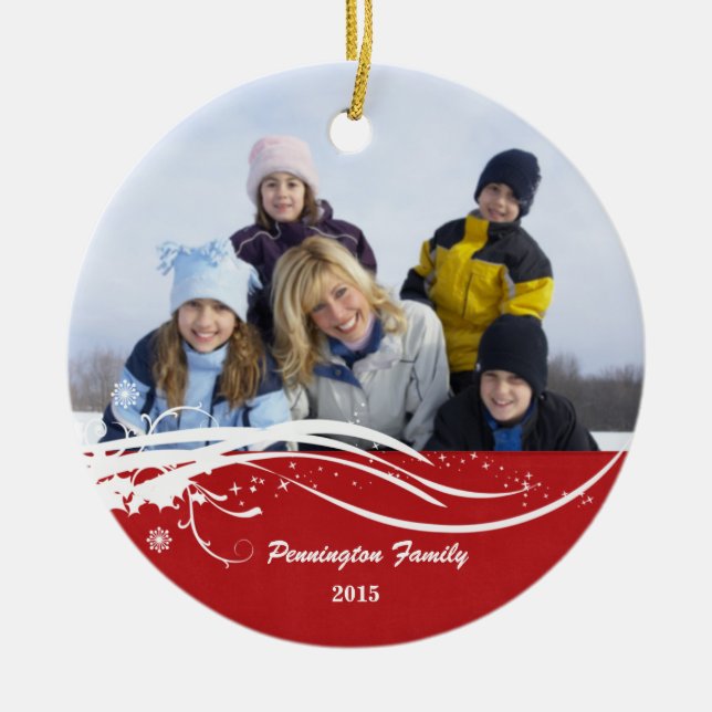Snowflake swirl Christmas holiday photo ornament (Front)