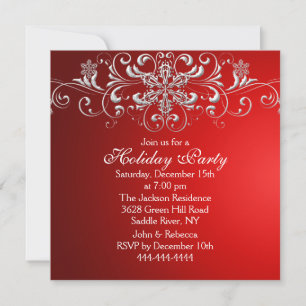 Snowflake Swirl Red & White Holiday Party Invite