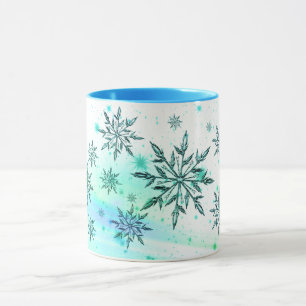 Snowflake swirl teal blue winter mug