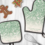 Snowflake Swirls On Green Cute Custom Christmas Oven Mitt & Pot Holder Set<br><div class="desc">Elevate your holiday kitchen decor with this elegant oven mitt and pot holder set featuring a stunning design of snowflake swirls on a green background. Perfect for adding a touch of festive sophistication to your culinary space, this set is both practical and beautiful. Customize it with your name or a...</div>