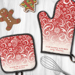 Snowflake Swirls On Red Cute Custom Christmas Oven Mitt & Pot Holder Set<br><div class="desc">Elevate your holiday kitchen decor with this elegant oven mitt and pot holder set featuring a stunning design of snowflake swirls on a red background. Perfect for adding a touch of festive sophistication to your culinary space, this set is both practical and beautiful. Customize it with your name or a...</div>