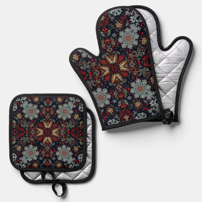 Snowflake Symphony in Christmas Oven Mitt & Pot Holder Set (Front/Back)