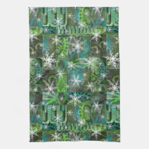 Snowflake Teal and Green Holiday Kitchen Towel