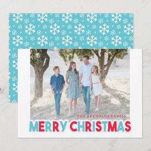 Snowflake Teal and Red Merry Christmas Photo Holiday Card