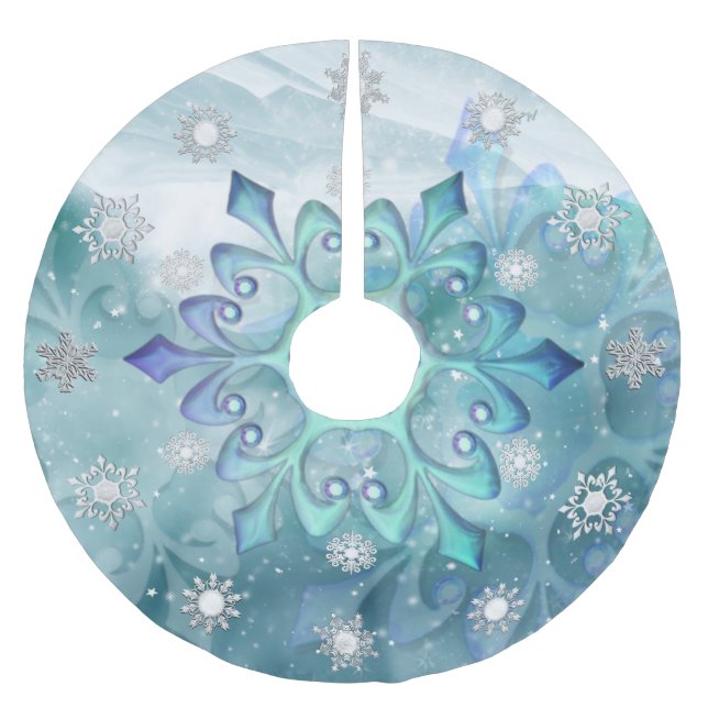 Snowflake Teal Blue Tree Skirt (Front)