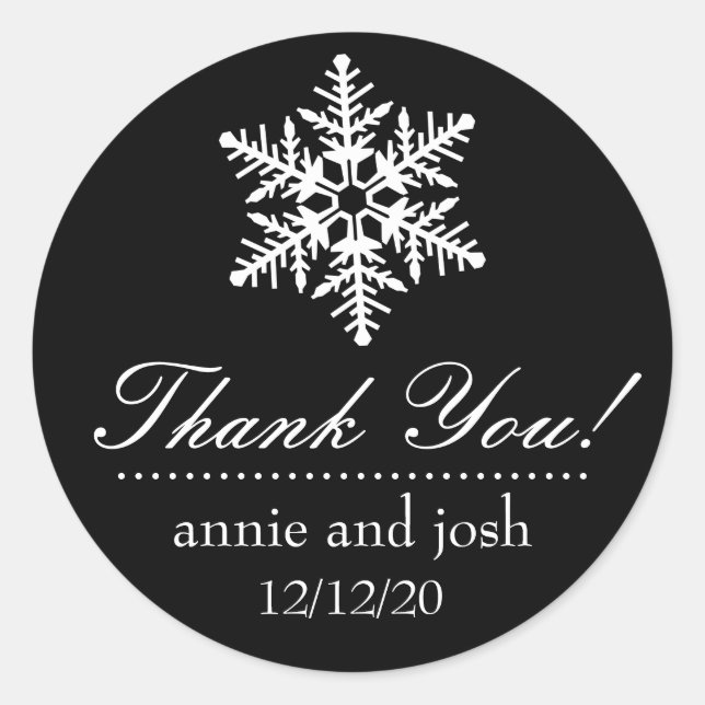 Snowflake Thank You Labels (Black) (Front)