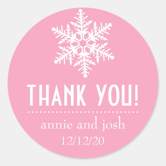 Snowflake Thank You Labels (Pink) (Front)