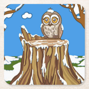 Snowflake the Owl Square Paper Coaster