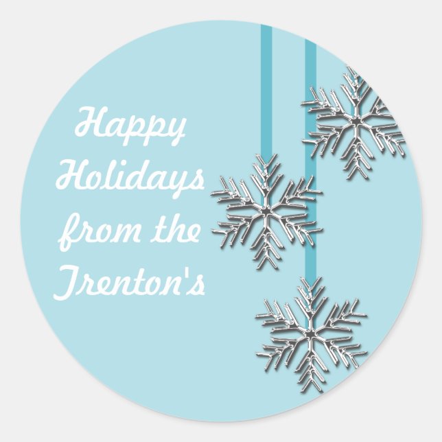 Snowflake Theme Personalizable Holiday Stickers (Front)