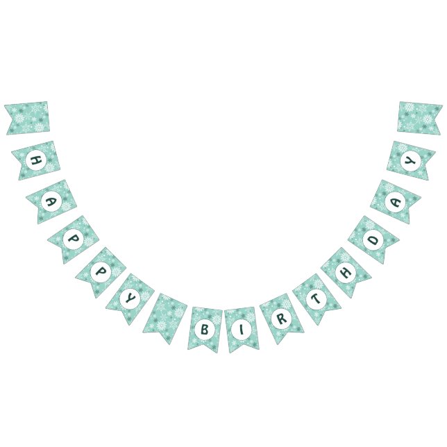 Snowflake Turquoise-Blue Happy Birthday Bunting Flags (All)