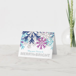 Snowflake Turquoise Navy Orchid Silver Holiday Card