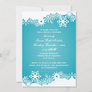 Snowflake turquoise  winter wedding bridal shower invitation