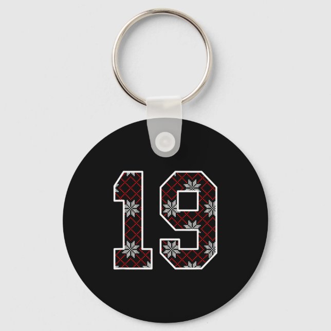 Snowflake Ugly Christmas Number 19 Uniform #19 Jer Keychain (Front)