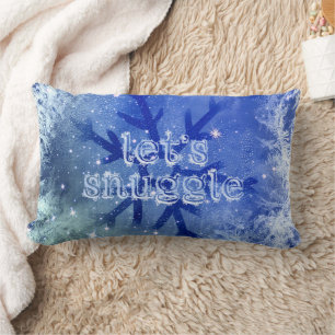 Snowflake Watercolor Blue Lets Snuggle Lumbar Pillow