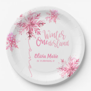 Snowflake Watercolor Winter ONEderland Birthday Paper Plate