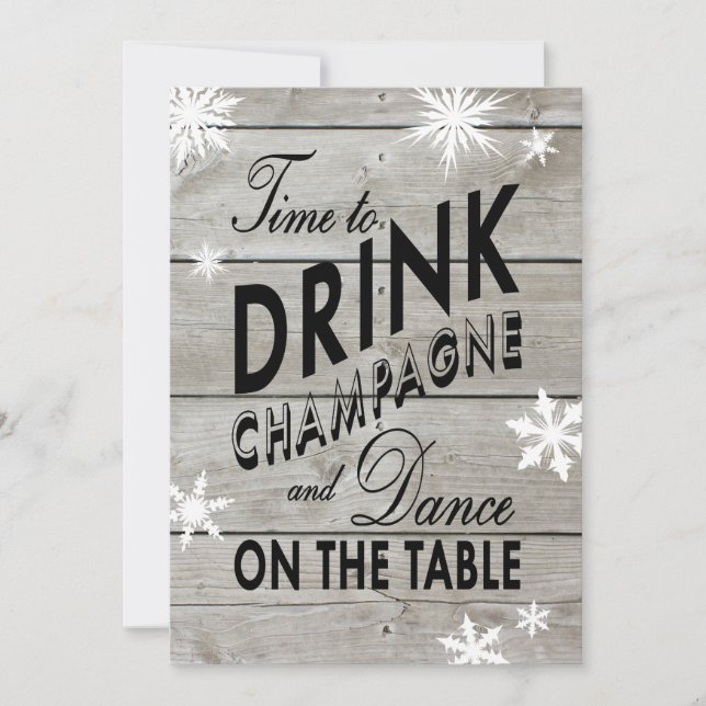 Snowflake Wedding Invite Time to Drink Champagne (Front)