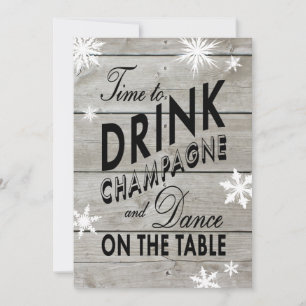 Snowflake Wedding Invite Time to Drink Champagne