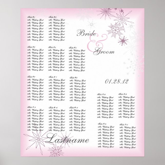 Snowflake Wedding Seating Chart Ice Berry (Front)