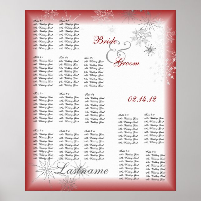 Snowflake Wedding Seating Chart Red (Front)
