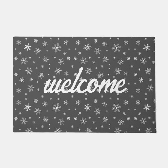 snowflake welcome grey  doormat (Front)