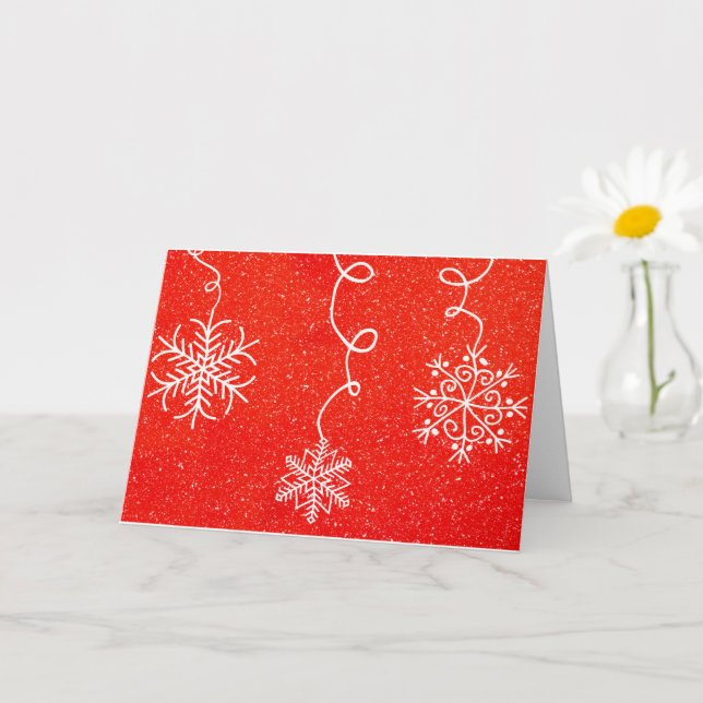 Snowflake Whimsical Red White Retro Christmas Card (Small Plant)