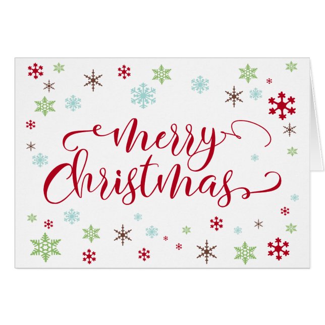 Snowflake Whimsy, Bright Red Merry Christmas Type (Front Horizontal)