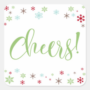 Snowflake Whimsy Cheers, Apple Green Type Square Sticker