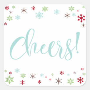 Snowflake Whimsy Cheers Robin's Egg Blue Typograpy Square Sticker