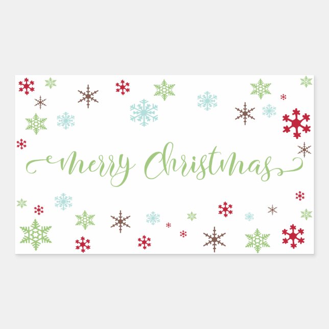 Snowflake Whimsy Merry Christmas Green Typography Sticker (Front)