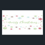 Snowflake Whimsy Merry Christmas Green Typography Sticker<br><div class="desc">Send your Christmas greetings with style! Using a fresh, modern palette with a retro vibe, this whimsical design was created for those who enjoy trends but appreciate a unique flavour. The words "Merry Christmas" are rendered in a swirling calligraphy font, in apple green. Around the words are snowflakes in bright...</div>