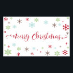 Snowflake Whimsy Merry Christmas Red Typography Sticker<br><div class="desc">Send your Christmas greetings with style! Using a fresh, modern palette with a retro vibe, this whimsical design was created for those who enjoy trends but appreciate a unique flavour. The words "Merry Christmas" are rendered in a swirling calligraphy font, in a cheerful bright red. Around the words are snowflakes...</div>