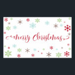 Snowflake Whimsy Merry Christmas Red Typography Sticker<br><div class="desc">Send your Christmas greetings with style! Using a fresh, modern palette with a retro vibe, this whimsical design was created for those who enjoy trends but appreciate a unique flavour. The words "Merry Christmas" are rendered in a swirling calligraphy font, in a cheerful bright red. Around the words are snowflakes...</div>