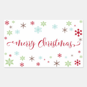 Snowflake Whimsy Merry Christmas Red Typography Sticker