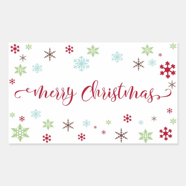 Snowflake Whimsy Merry Christmas Red Typography Sticker (Front)