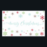 Snowflake Whimsy Merry Christmas, Robin's Egg Blue Sticker<br><div class="desc">Send your Christmas greetings with style! Using a fresh, modern palette with a retro vibe, this whimsical design was created for those who enjoy trends but appreciate a unique flavour. The words "Merry Christmas" are rendered in a swirling calligraphy font, in robin's egg blue. Around the words are snowflakes in...</div>